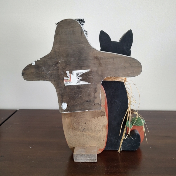 Halloween Folk Art Style Black Cat Ghost Pumpkin Rustic Table Top Figure - Picture 2 of 4